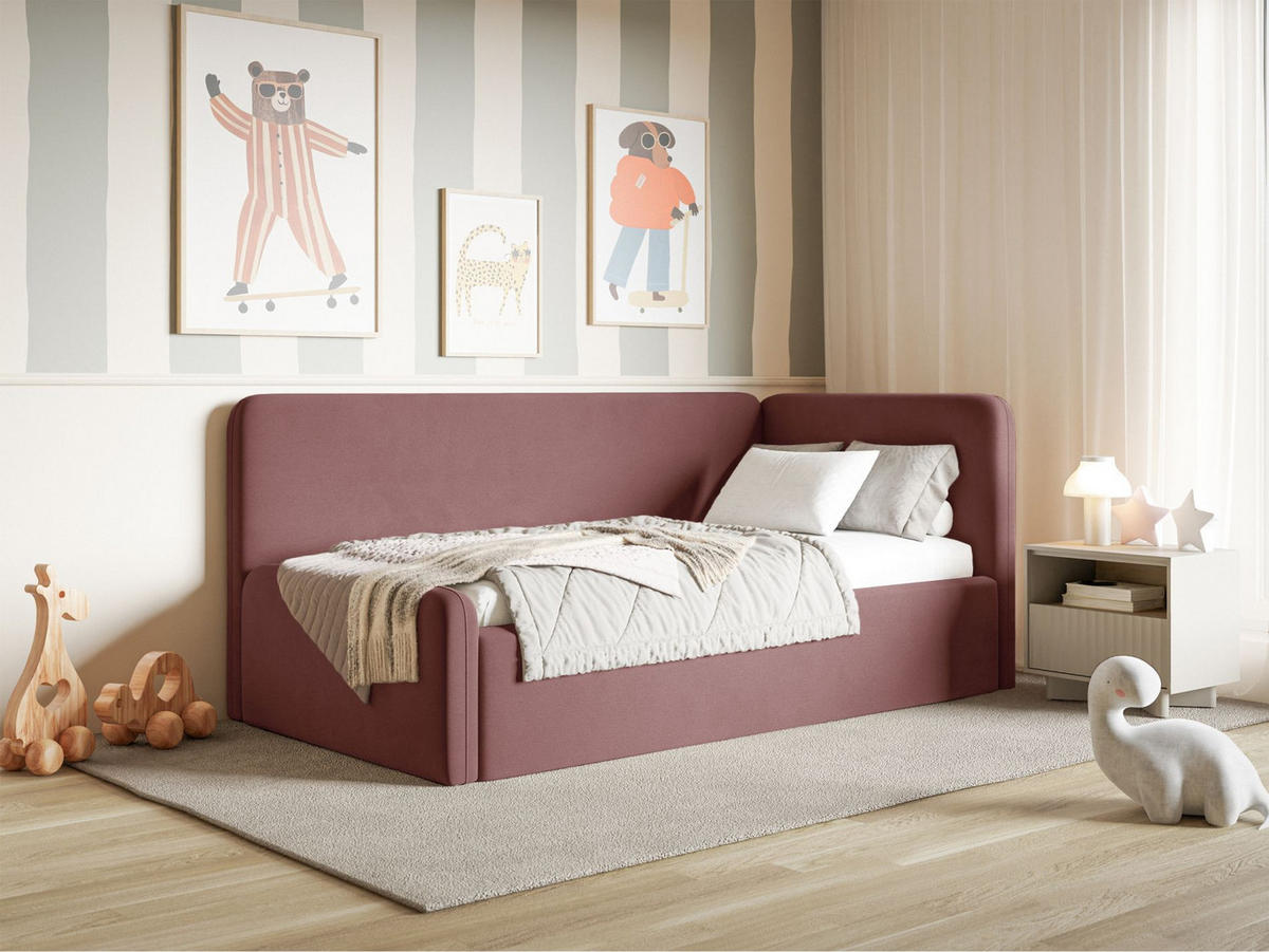 JUGENDBETT Fanko Samt Rosa 90x200 cm - Pink/Schwarz, Kunststoff/Textil (90/200cm) - Selsey