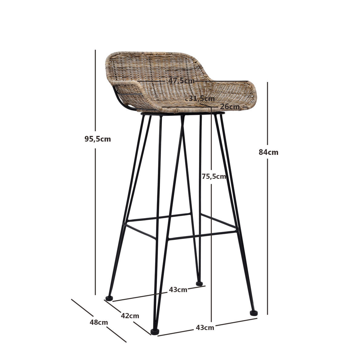 STUHL 2er-Set Rattan Braun - Braun, Holz (47.5/96/48cm) - Nordlys