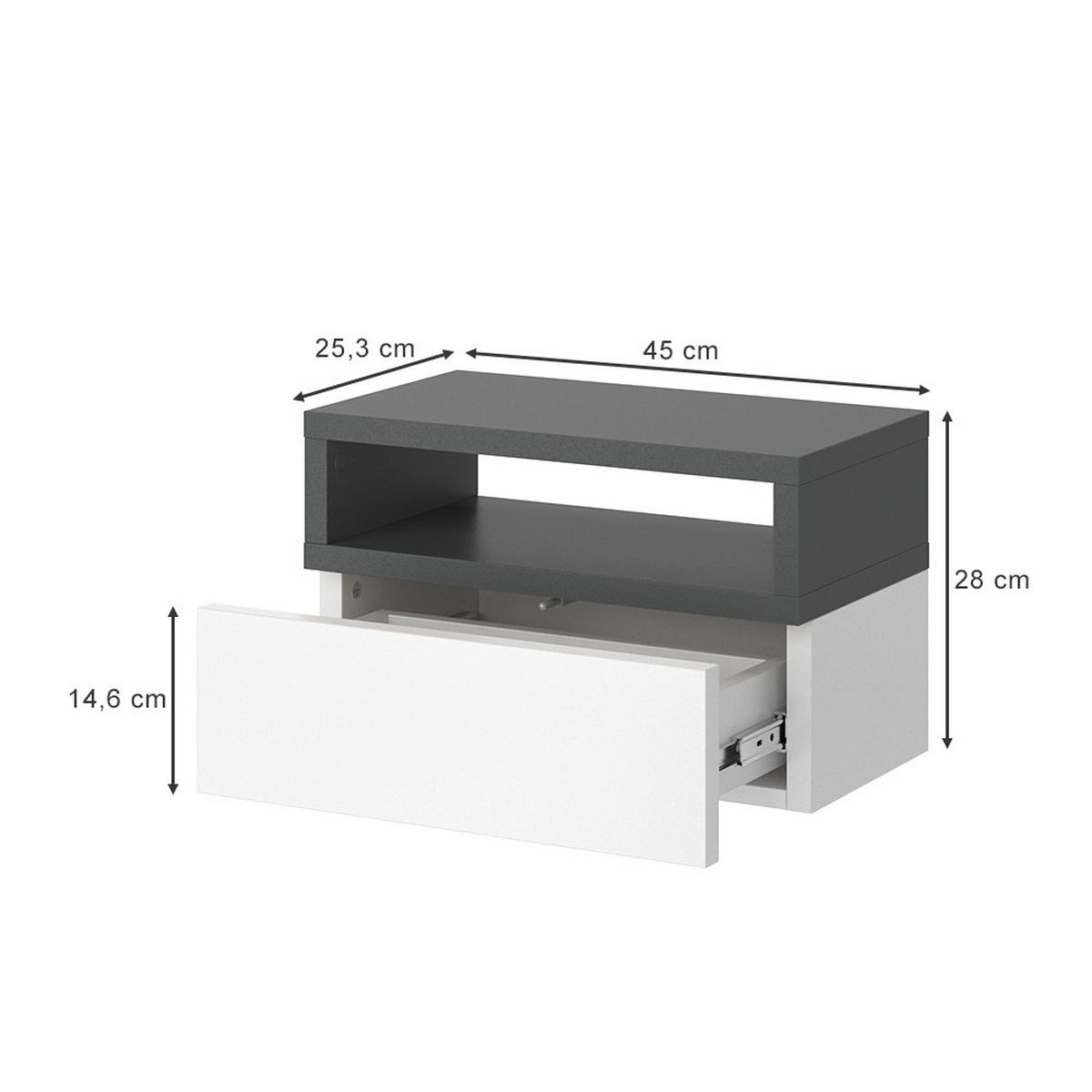NACHTTISCH Urbano Anthrazit 45 x 28 cm - Anthrazit/Weiß, Holzwerkstoff (45/28/25.3cm) - Vicco