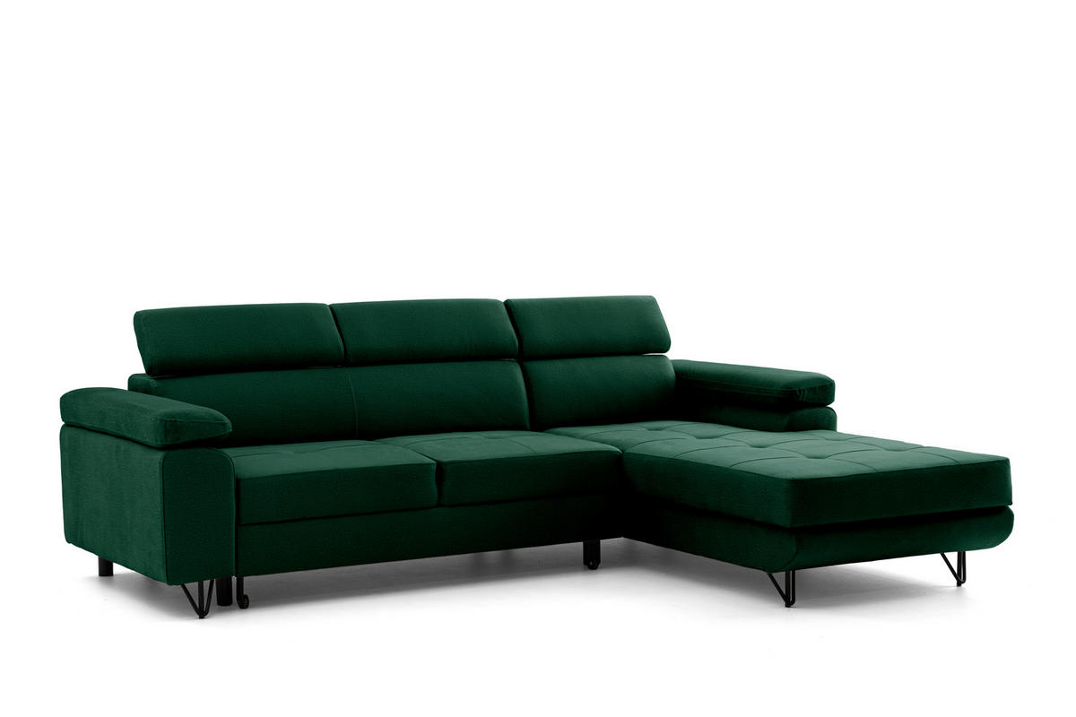 ECKSOFA NORIS L Dunkelgrün mit Schlaffunktion Rechts - Dunkelgrün, Holz/Textil (250/183cm) - Muffo
