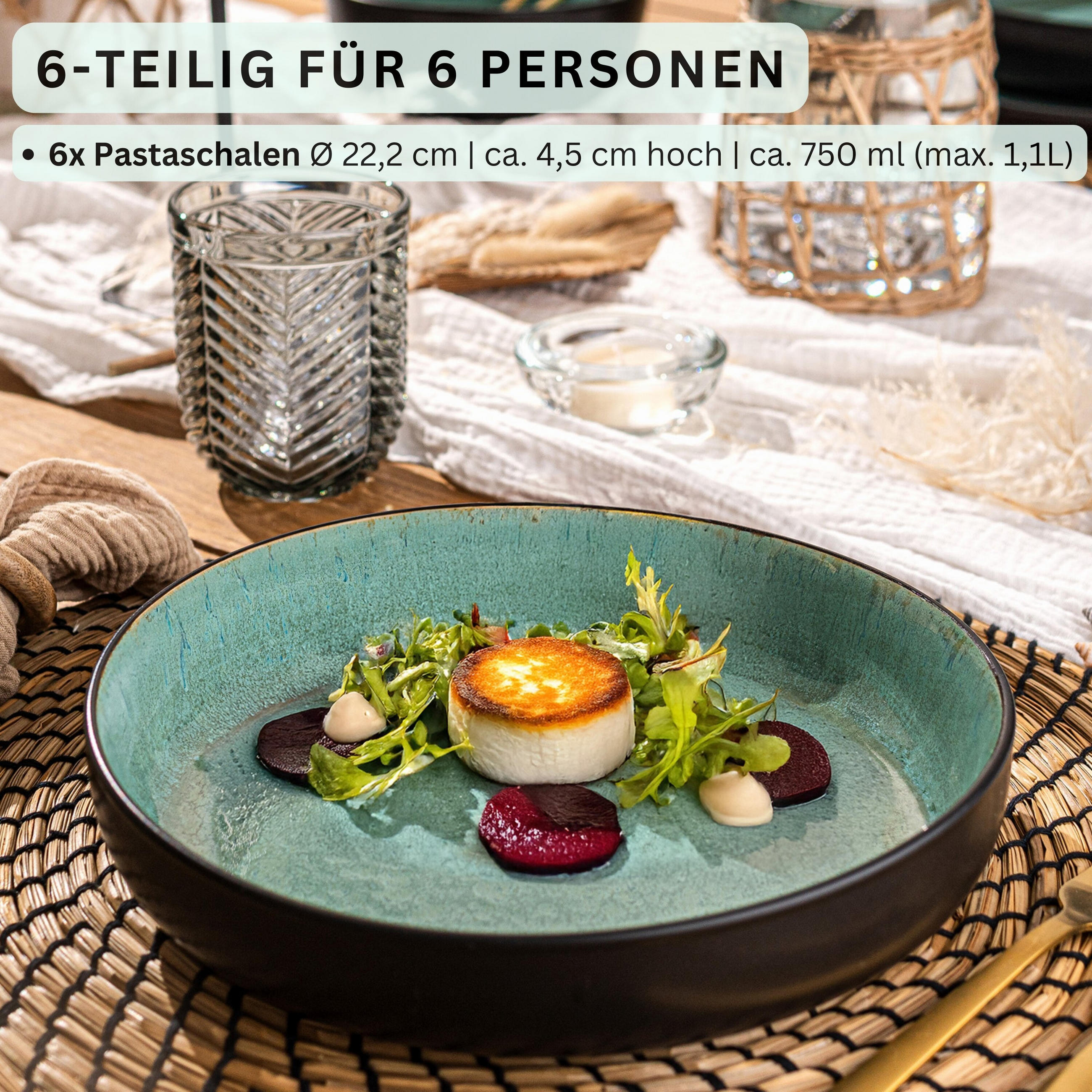 PASTASCHALEN SET FIJI - 6 teilig aus Steingut - Grün, Keramik (22cm) - Sänger
