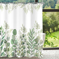 DUSCHVORHANG Blätter Muster 150 x 200 cm Textil Wasserdicht Beschwerter Saum Antischimmel Waschbar Polyester - Grün, Textil (150/200cm)