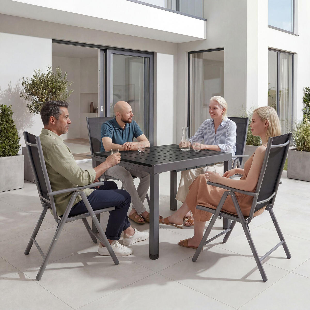 GARTENTISCH Inca, 80–120 x 80 x 74 cm, schwarz - Schwarz, Kunststoff (120/80/74cm) - tectake