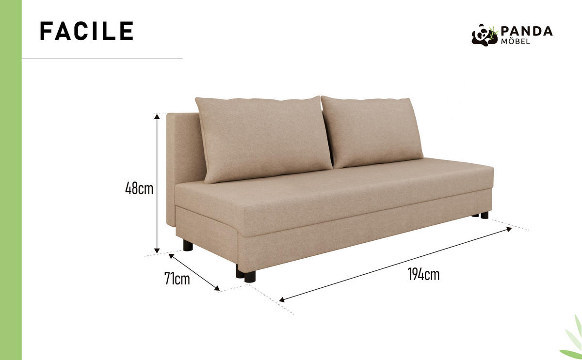 SCHLAFSOFA Facile mit Bettkasten – Moderne 2-in-1 Couch mit Stauraum, beige - Beige, Holz (194/48/71cm) - Panda Möbel