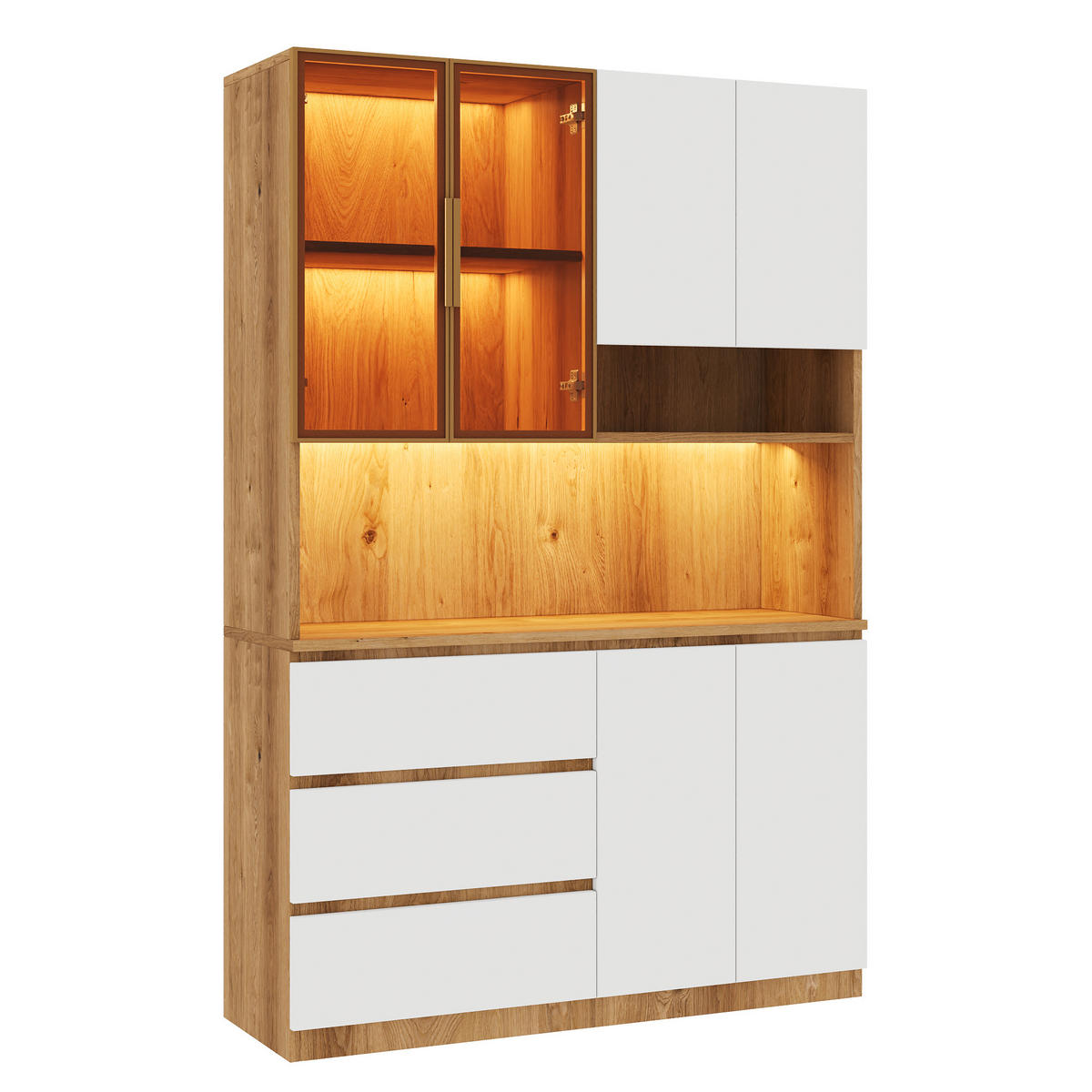 BUFFET SCHRANK LED 6 Türen 3 Schubladen 180cm Weiß - Weiß, Glas (120.5/180/40cm) - FLIEKS