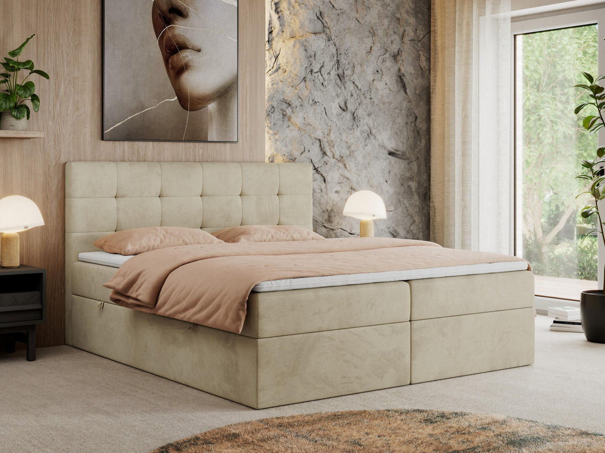BOXBETT CENTO 160/200 Beige Velvet - H4 - Beige, Holz/Textil (160/200cm) - MKS