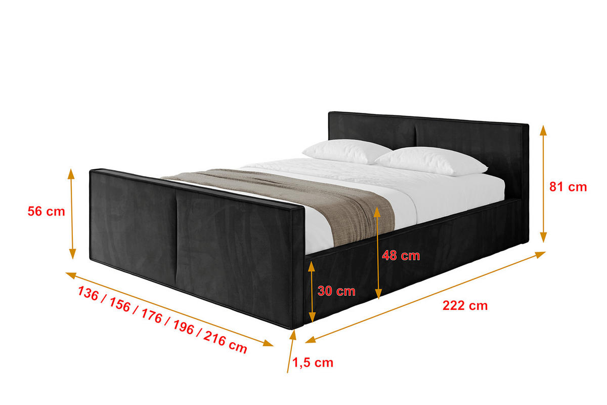 POLSTERBETT mit Bettkasten, Fußteil und Lattenrost, Boxbett ohne Matratze - EMMI-Z-V1 120x200 Schwarz - Schwarz, Holzwerkstoff/Textil (120/200cm) - ALTDECOR