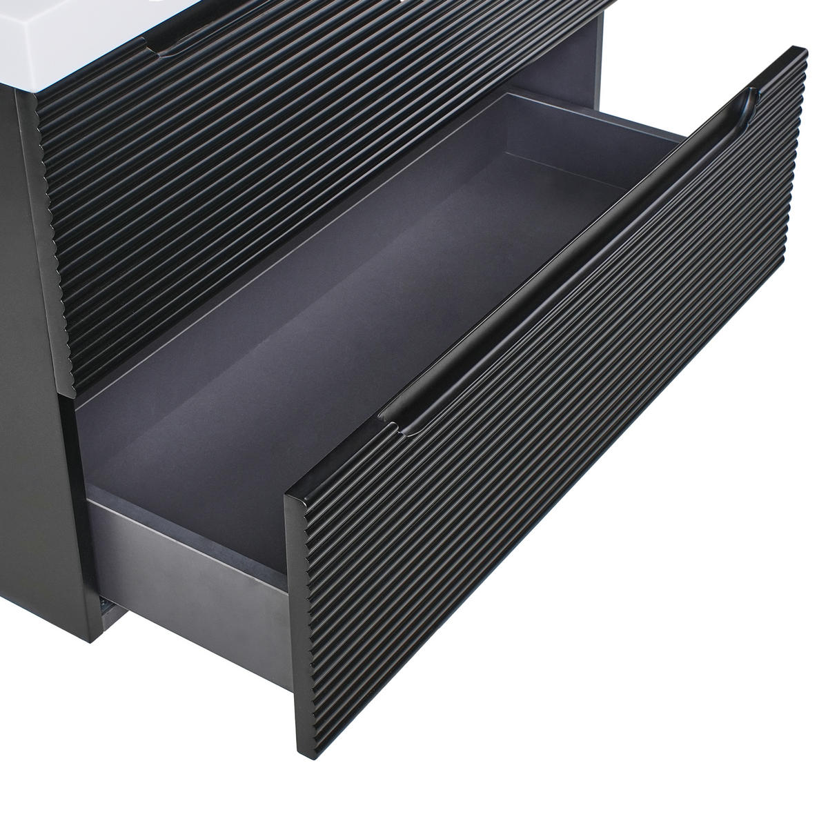WASCHBECKENUNTERSCHRANK wandmontiertk mit Waschbecken Schwarz Makana - Schwarz, Holzwerkstoff (80/45/46cm) - Beliani