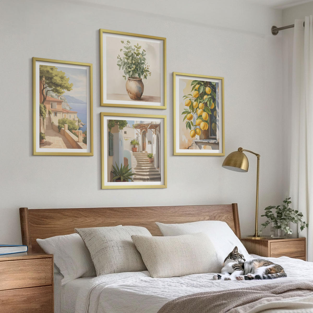WANDBILDER 4er Set - 50x50 cm & 40x60 cm Goldrahmen - Blumen in einer Vase, ein Meer aus Zitronen - Goldfarben, Kunststoff (50/50cm) - ArtPrintCave