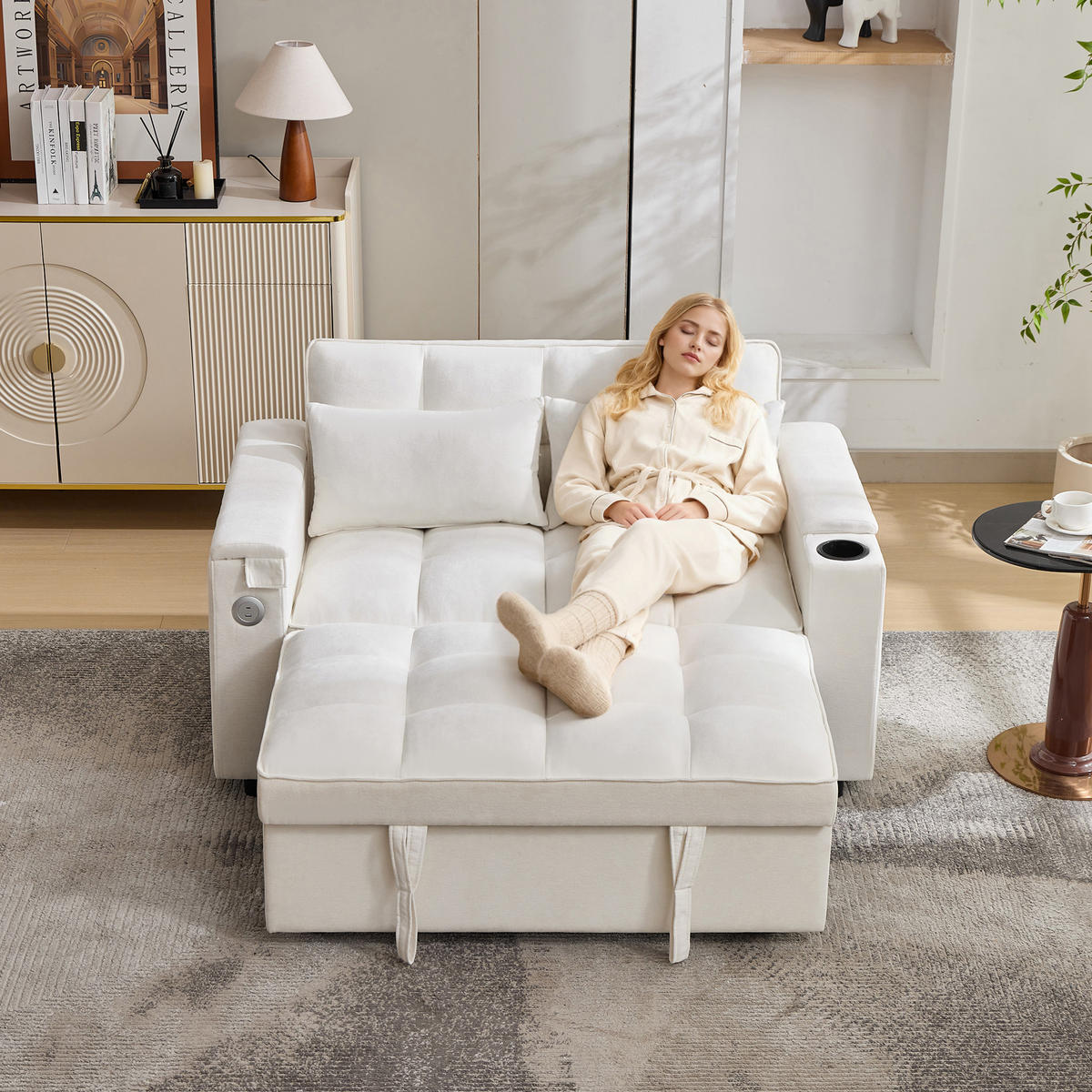 SOFABETT 140,5/74/82 cm Beige - Beige, Textil (74/82/140.5cm)