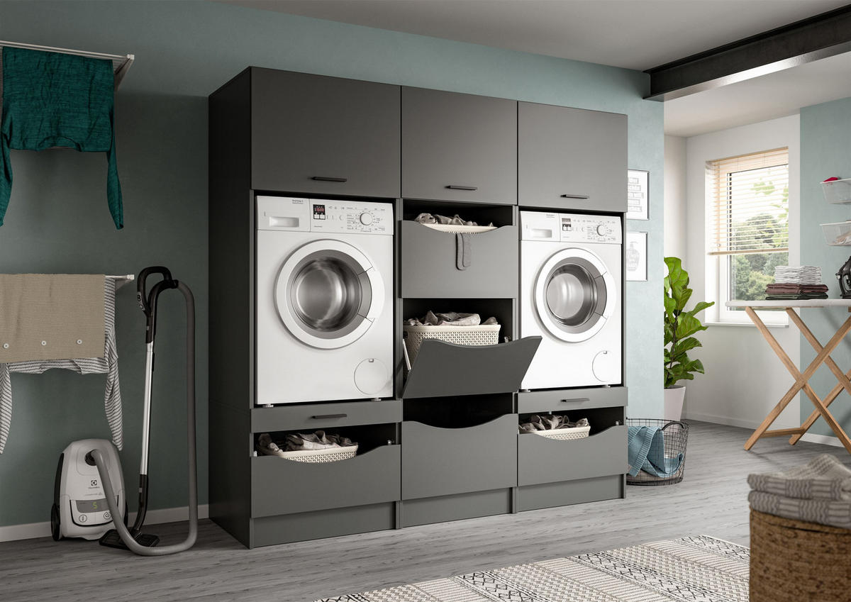 WASCHMASCHINENSCHRANK FREE (B/H/T: ca. 66/195/68 cm) in anthrazit/anthrazit - Anthrazit, Holzwerkstoff (66/195/68cm) - Homes & Jones