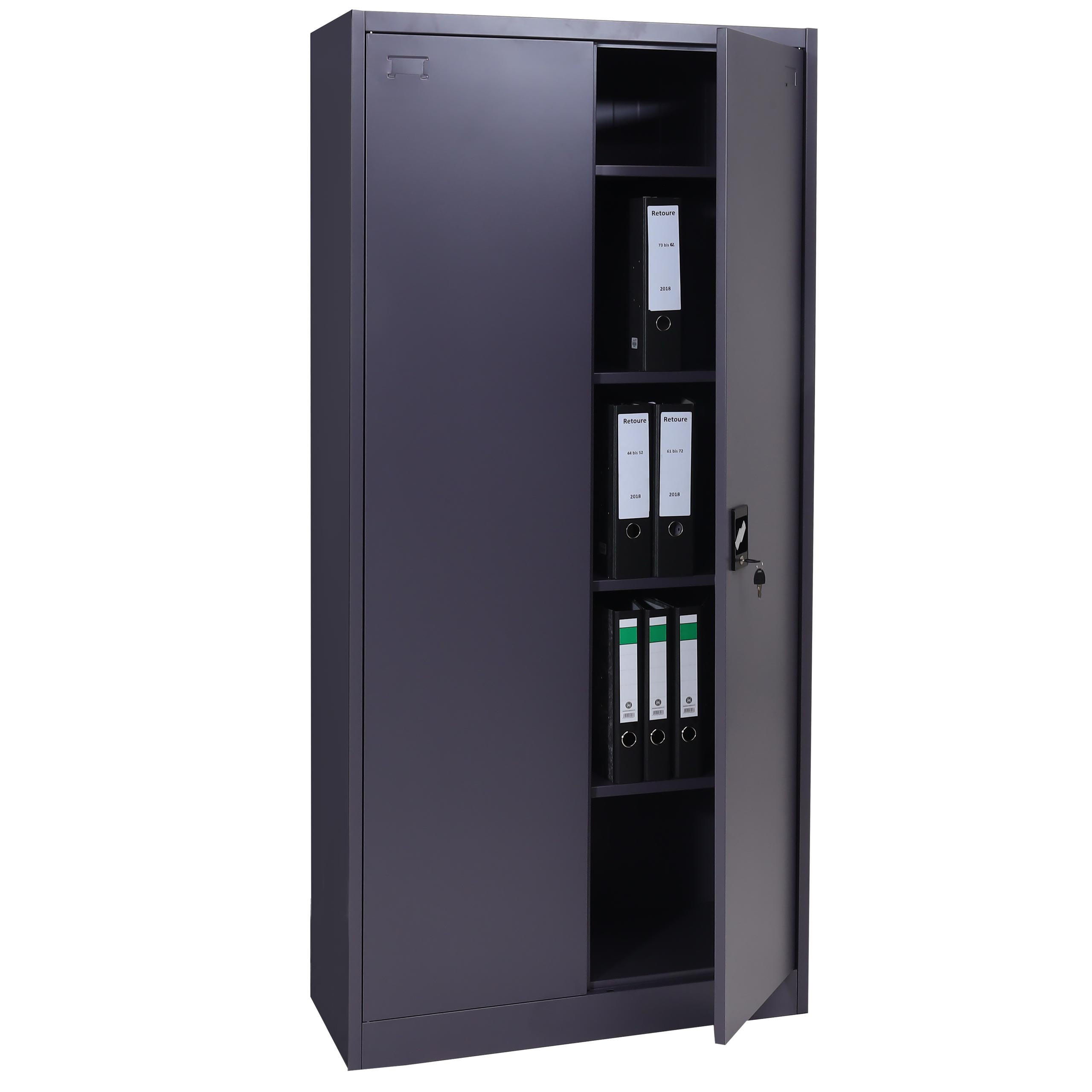 AKTENSCHRANK 185x90x40cm 2 Türen abschließbar Metall Dunkelgrau - Dunkelgrau, Metall (90/185/40cm) - PROREGAL