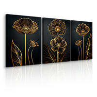 LEINWANDBILDER 3-es Set Abstrakte Blumen - Beige/Schwarz, Textil (90/40cm) - Muralo