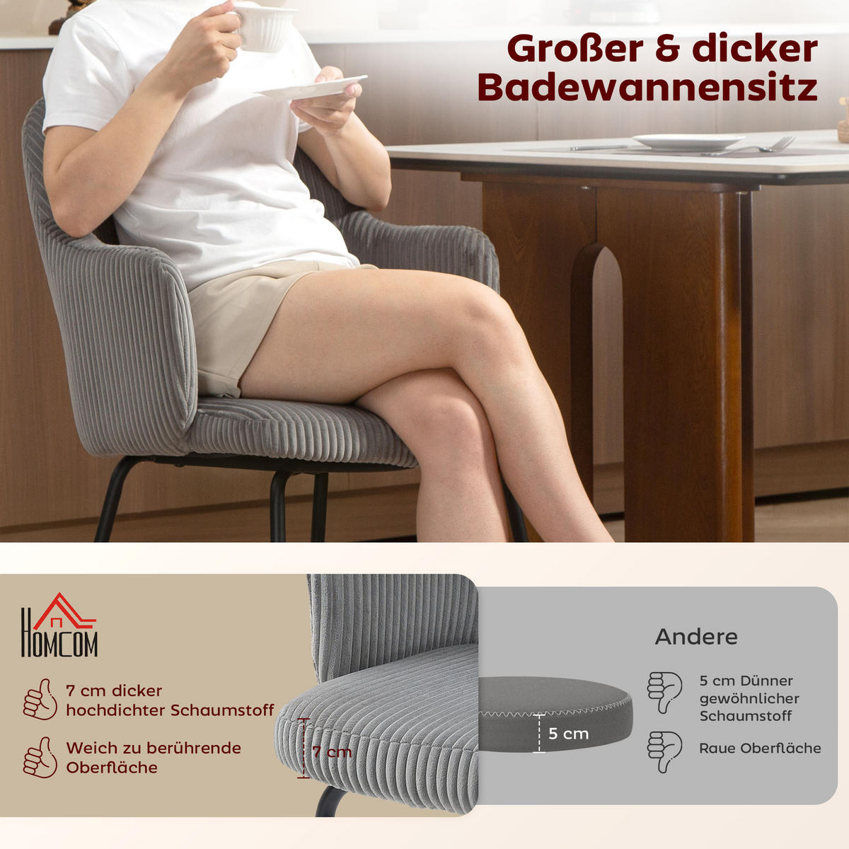 ESSZIMMERSTUHL mit Armlehne Rückenlehne gepolsterte Sitzfäche Grau - Schwarz/Grau, Textil/Metall (57/85.5/62.5cm) - HOMCOM