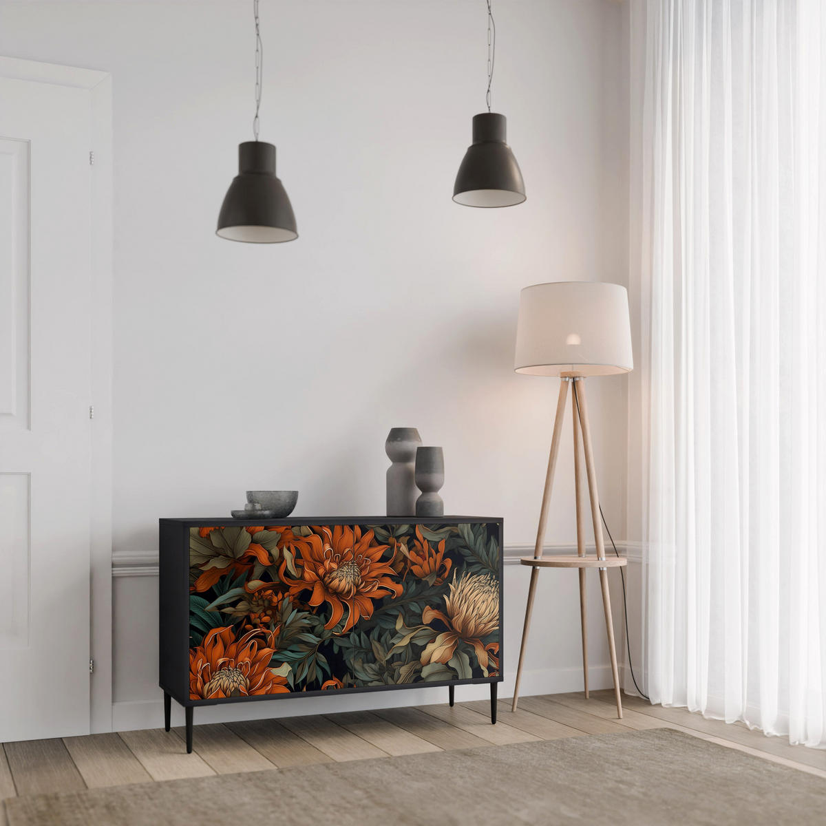 SIDEBOARD DAWN BLOOM, Eicheneffekt, 111x42x77,5 cm, 2 Türen - Eichefarben/Buchefarben, Holzwerkstoff/Buchenholz (111/77.5/42cm) - SpaceRebels