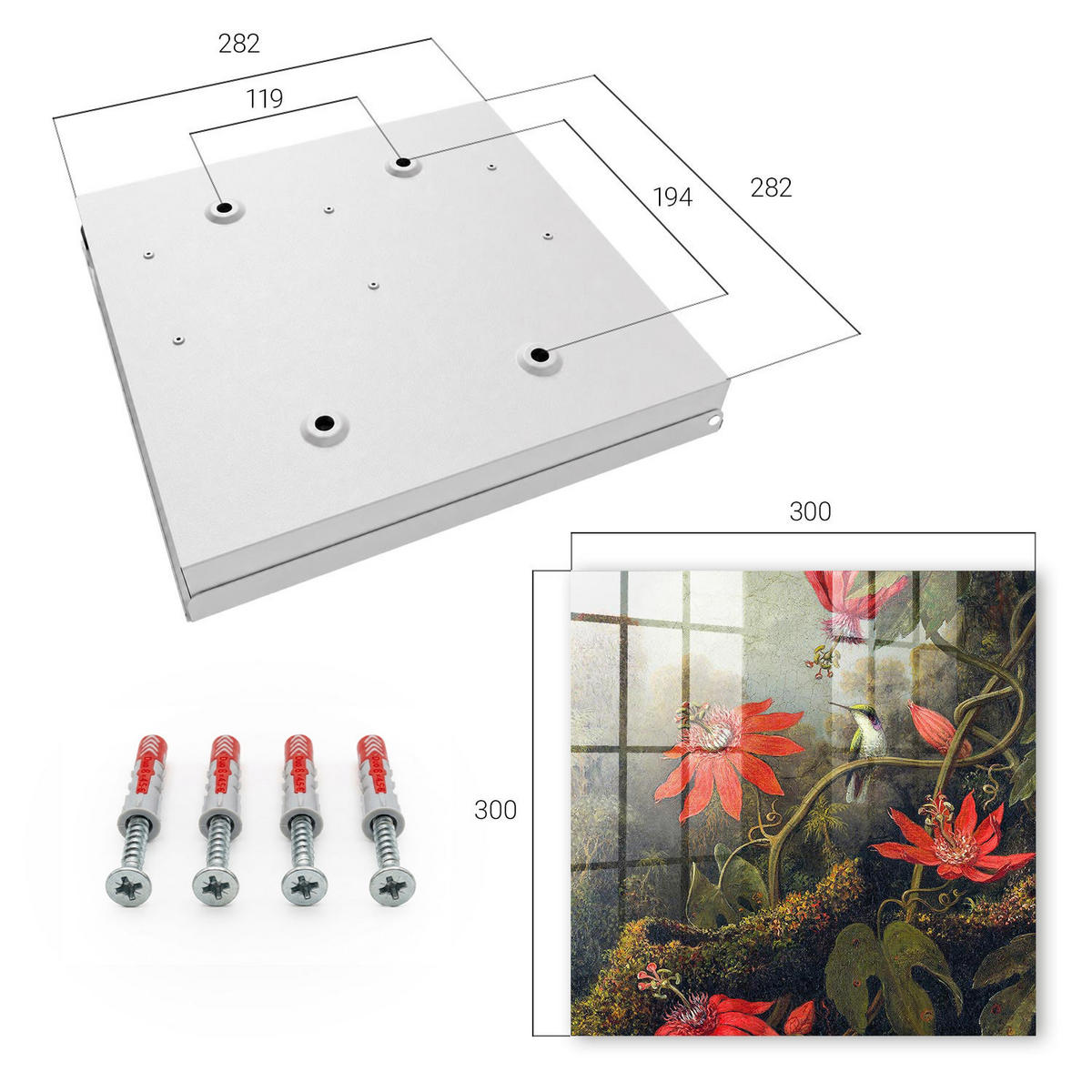SCHLÜSSELBOX Weiß 30x30 cm – Türöffnung nach rechts - Die Exotik der Natur - Grün, Metall (30/30/5cm) - TULUP