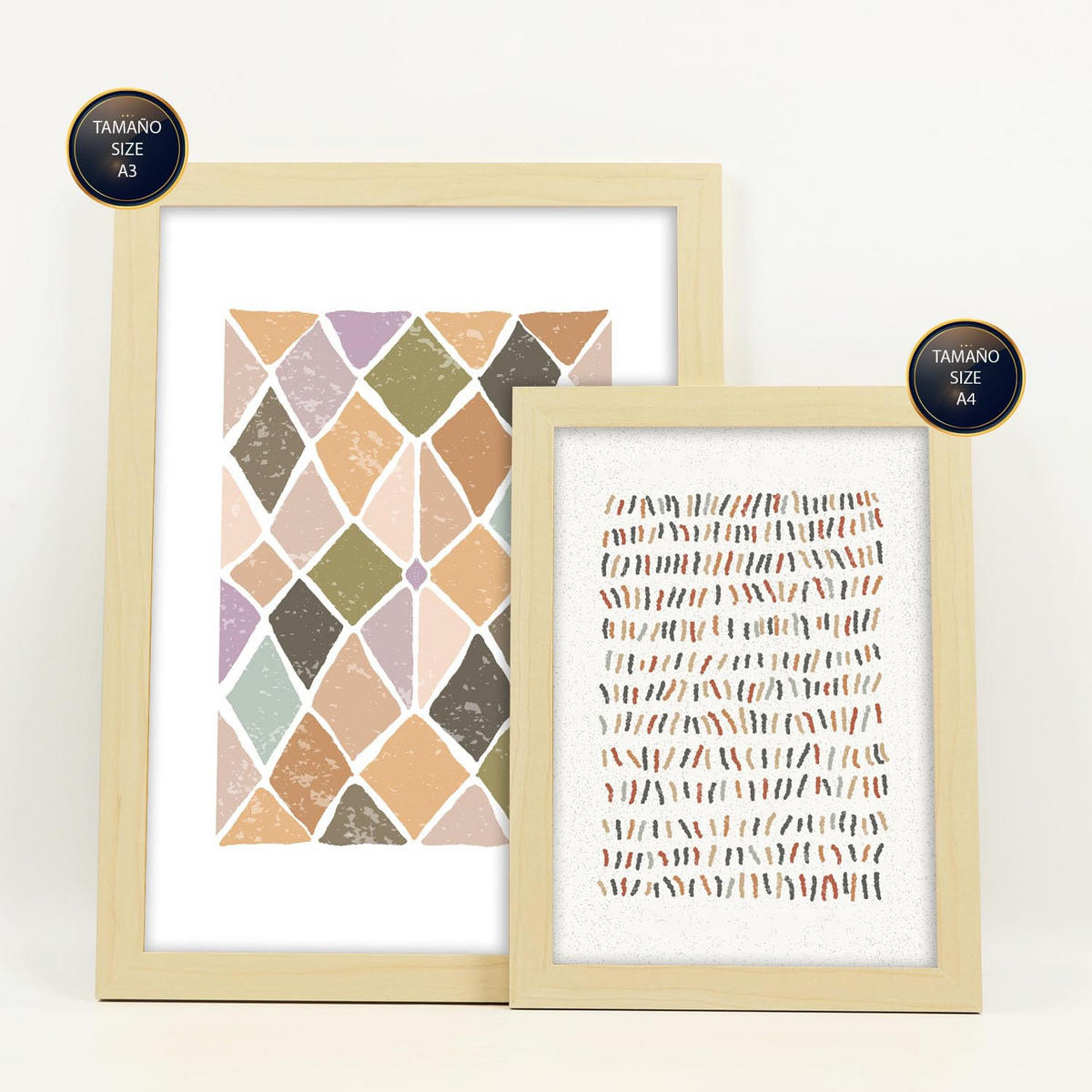 POSTER Set Mit 6 Drucken Von Mustern In Der Sammlung Von Ethnischenen Dekorative Rahmen Für Ihr Zuhause Wandkunstdruck A3 & A4 Rahmen Aus Hellem Holz - Beige, Papier (29/3cm) - Nacnic