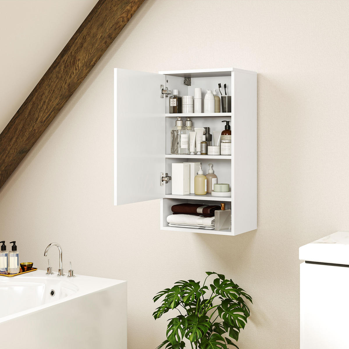 HÄNGESCHRANK Wandschrank Badezimmerschrank mit Türen, verstellbaren Ablagen - Weiß, Holz (27/77/40cm) - HOMCOM