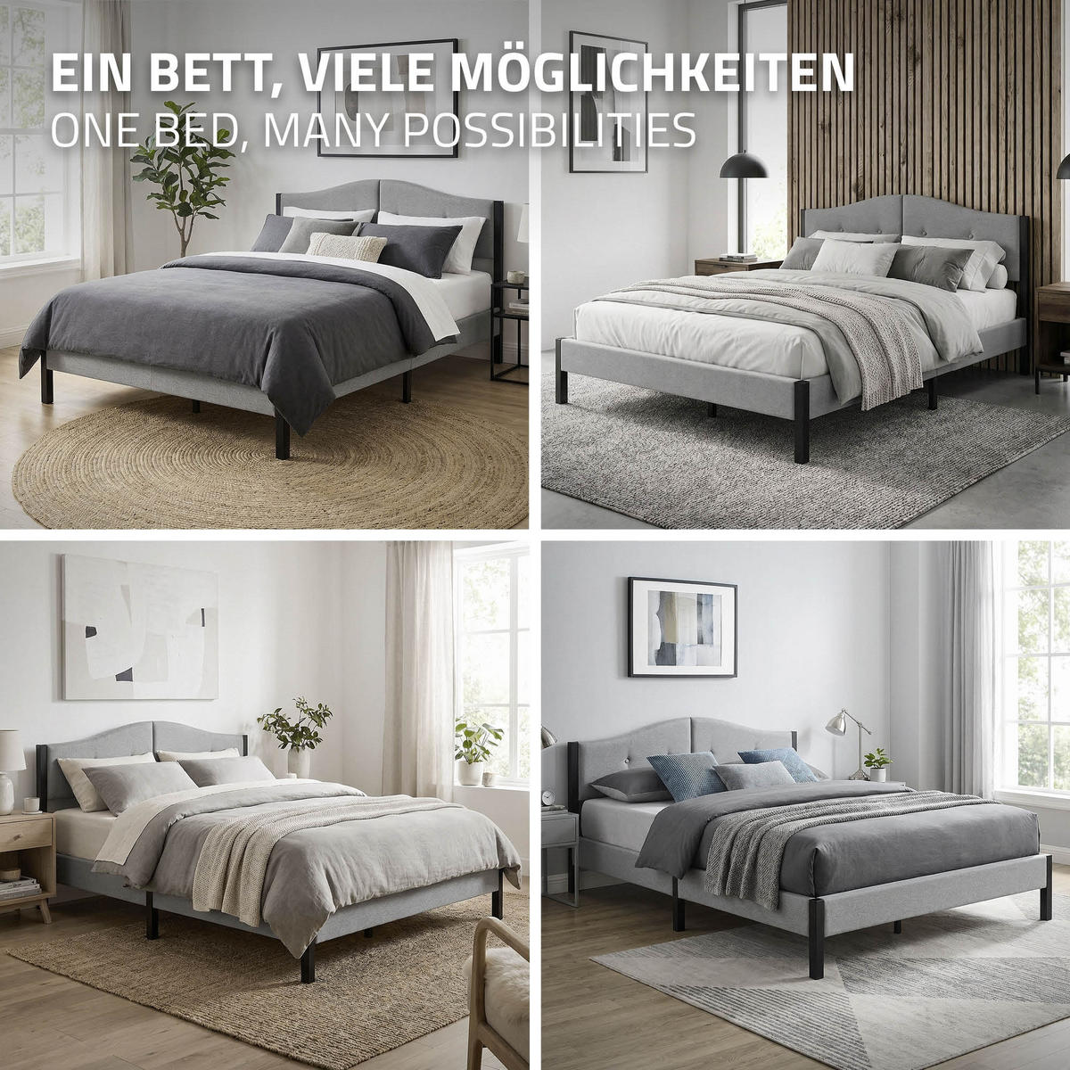 ČALOUNĚNÁ POSTEL 140x200 cm šedá s roštem a lněnou látkou - šedá, kompozitní dřevo/textil (140/200cm) - ML-DESIGN