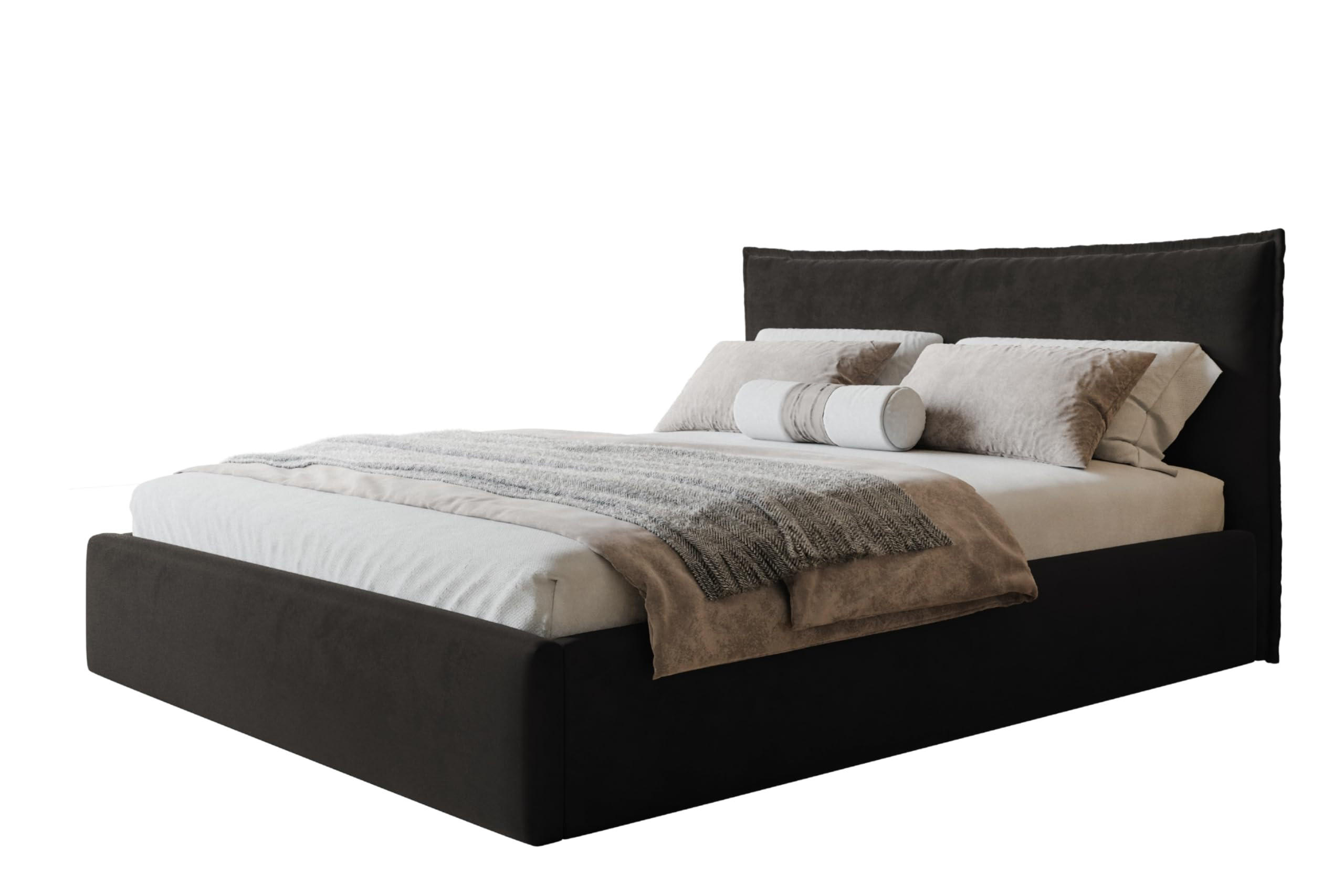 BETT 90x200 - Polsterbett mit Bettkasten und Holzrahmen - Modern Betten - Amor-Samtstoff - Kollektion Rimini - Schwarz - Schwarz, Holz/Textil (90/200cm) - Alpi-Möbel