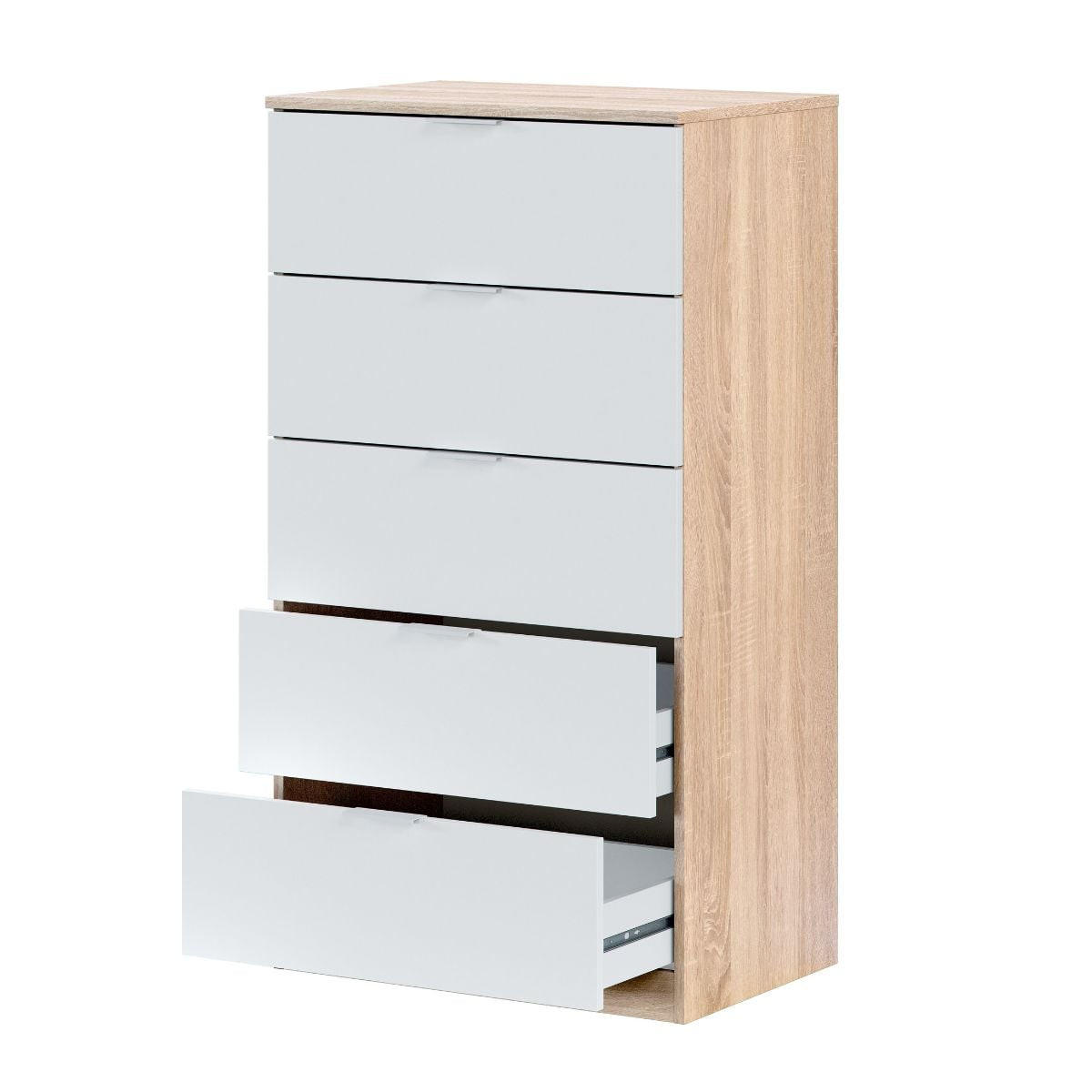 KOMMODE 5 Schubladen Kommoden - L60 cm - Eichefarben/Weiß, Holzwerkstoff (40/110/60cm) - Calicosy