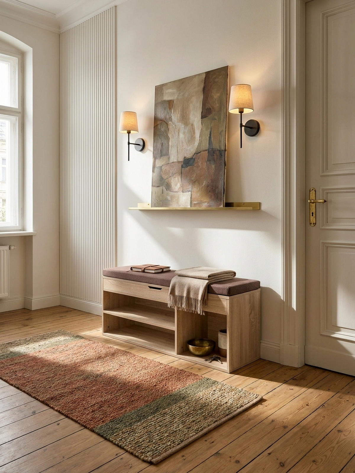 GARDEROBENBANK Holz gepolstert mit Stauraum, Beige 104x32x51 cm - Beige/Braun, Holz/Textil (104/51/32cm) - KADIMA DESIGN