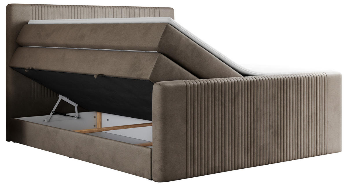 BOXSPRINGBETT KING DOREN 140/200 Braun Velvet - H4 - Braun, Holz/Textil (140/200cm) - MKS