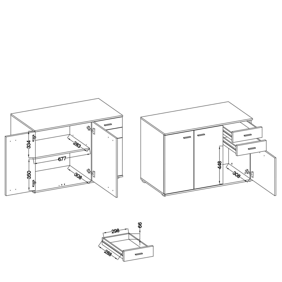KOMMODE MICHELE 106/75/35 cm mit 2 Schubladen 3 Türen Sonoma Eiche - Sonoma Eiche, Holzwerkstoff (106/75/35cm) - MASSENO
