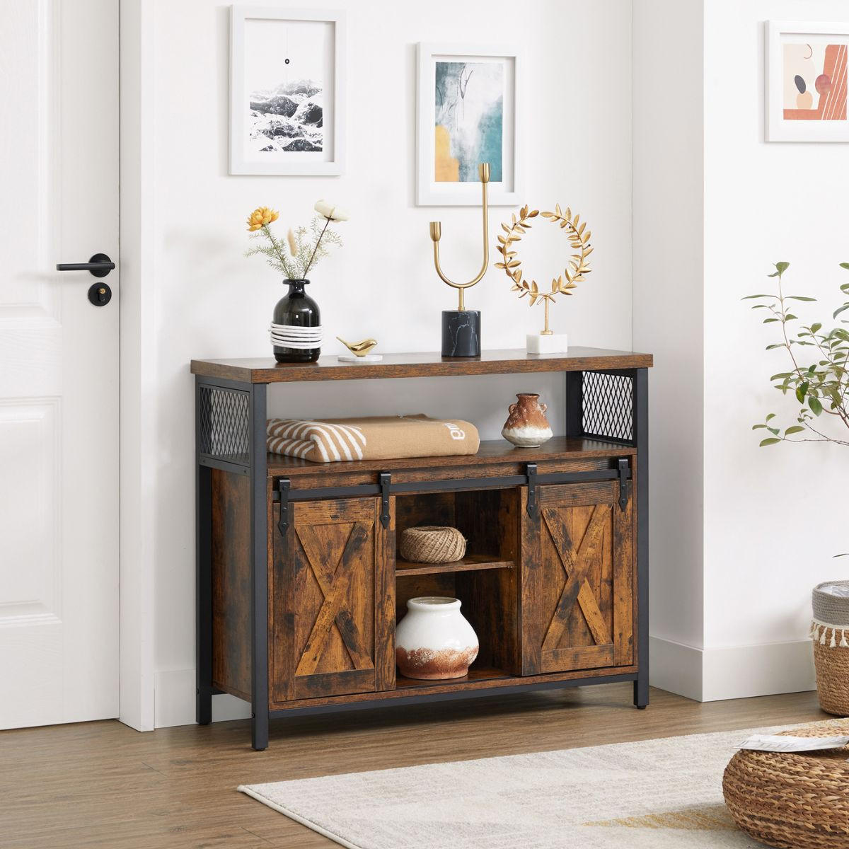 SIDEBOARD im Industriestil mit Schiebetüren - L100 cm - Braun, Holzwerkstoff (33/80/100cm) - Calicosy