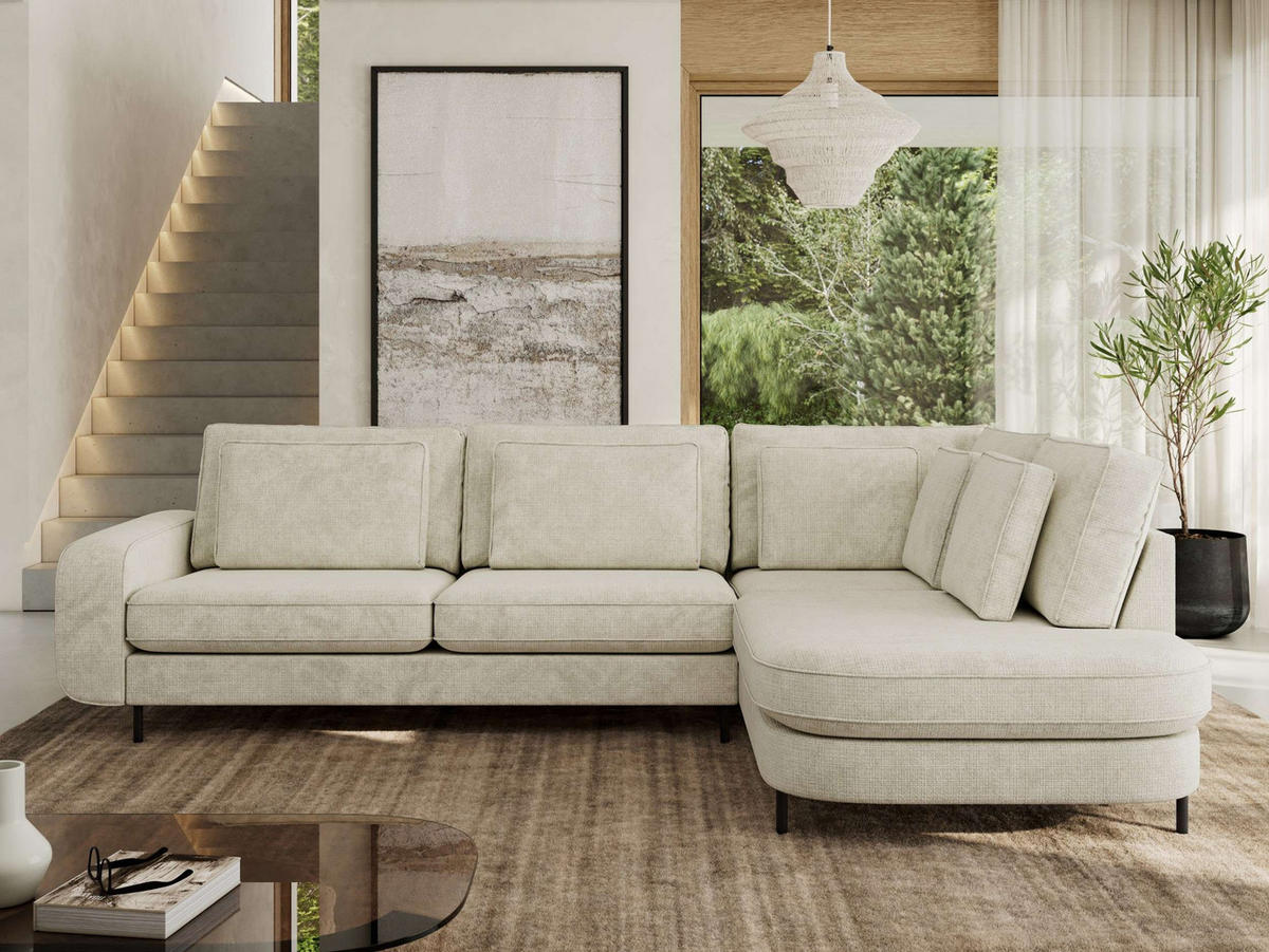ROHOVÁ SEDAČKA CALENO L - Krémový hladký senil - Levá Strana - černá/krémová, kov/textil (317/225cm) - MKS