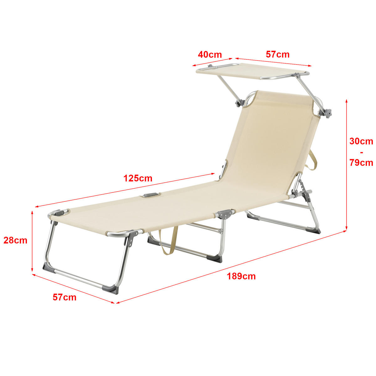 SONNENLIEGE Legorreta - Beige, Textil/Metall (189/28/57cm) - [en.casa]