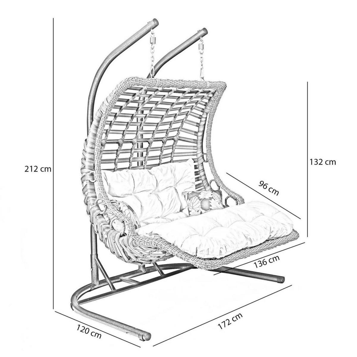 HÄNGESESSEL mit Gestell Gartenschaukel Rattan Hängeschaukel Weiß - Weiß, Metall (172/120/212cm) - Gowoll