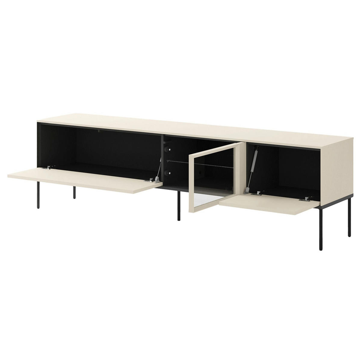 TV stolík Bellezo s osvetlenou presklenou vitrínou Krémová 196/55/41 cm - čierna/krémová, kompozitné drevo (196/55/41cm) - Selsey