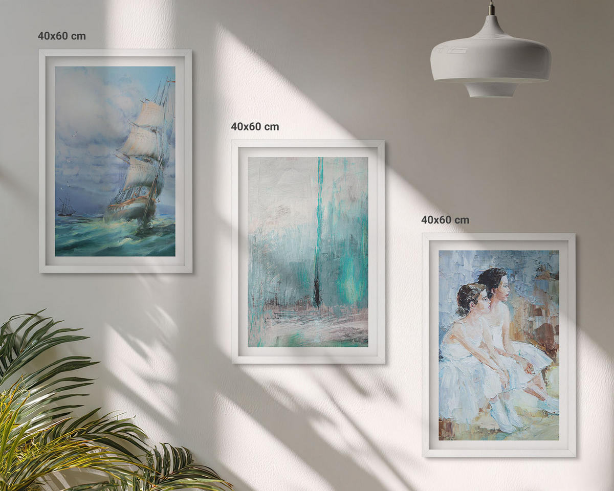 BILDER SET 3er Set - 40x60 cm Weißer Rahmen - Abstrakte Tänzerin auf dem Schiffsmeer - Weiß, Kunststoff (40/60cm) - TULUP