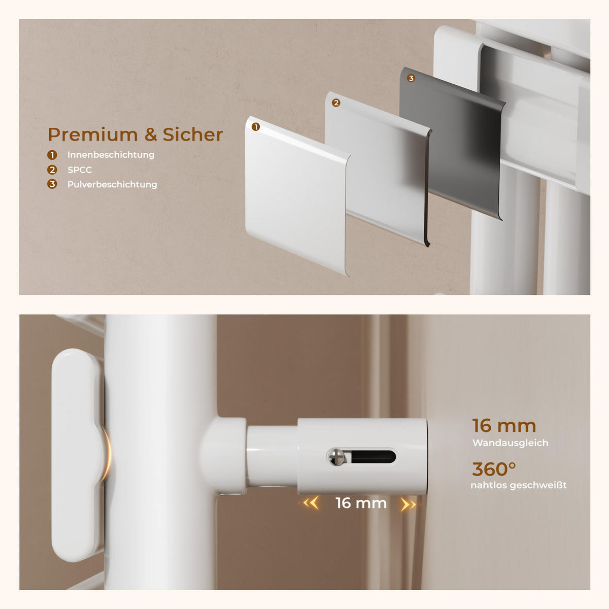 HANDTUCHHEIZKÖRPER 159,9/40 cm weiß elektrisch 800 W mit WLAN-Thermostat - Weiß, Metall (40/160/5.9cm) - S'AFIELINA