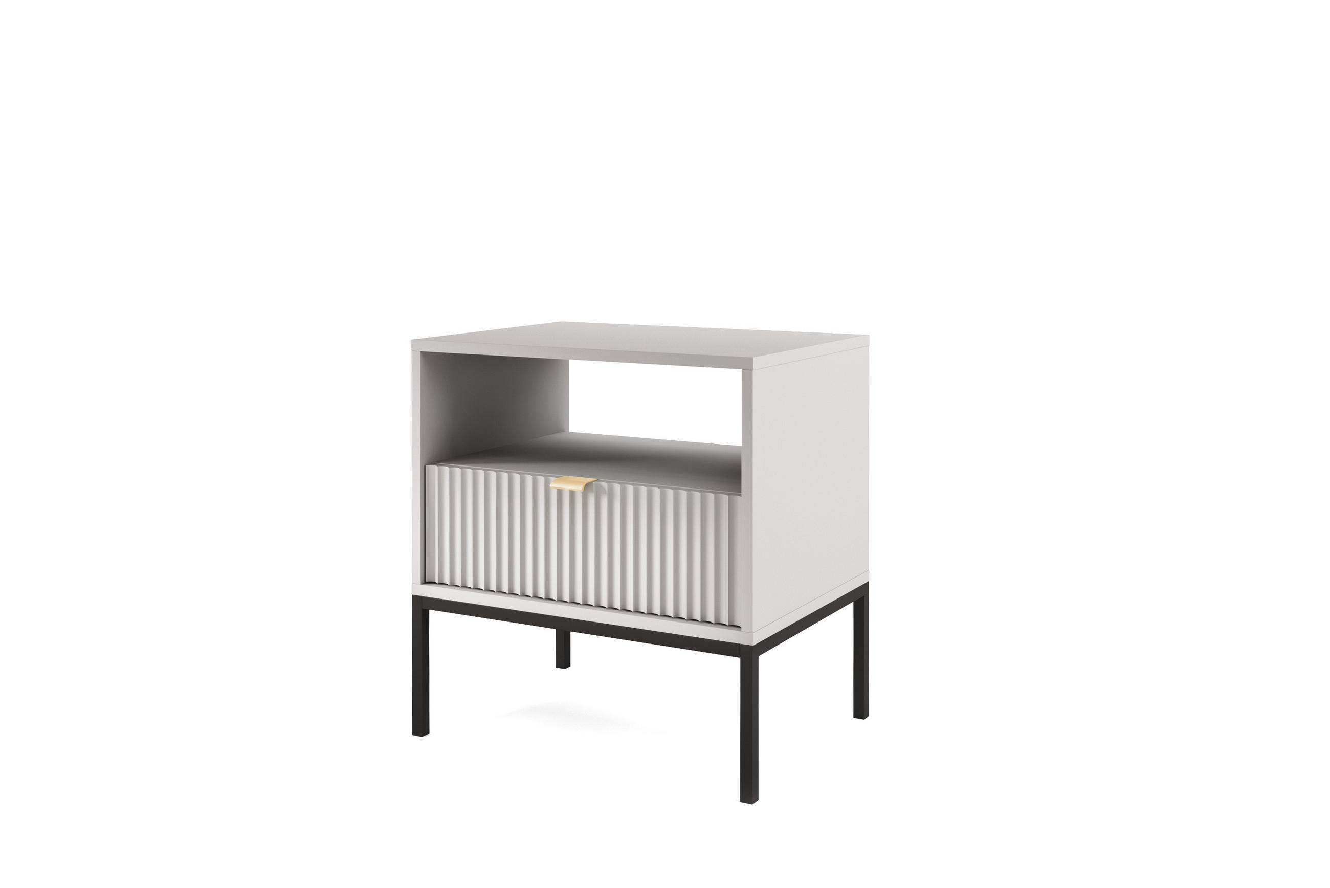 NACHTTISCH Nova - NOC, Geriffelte Front mit Goldenes Griffdesign 54x39x56 cm Grau - Graphitfarben/Schwarz, Holzwerkstoff/Kunststoff (54/56/39cm) - DomoHome