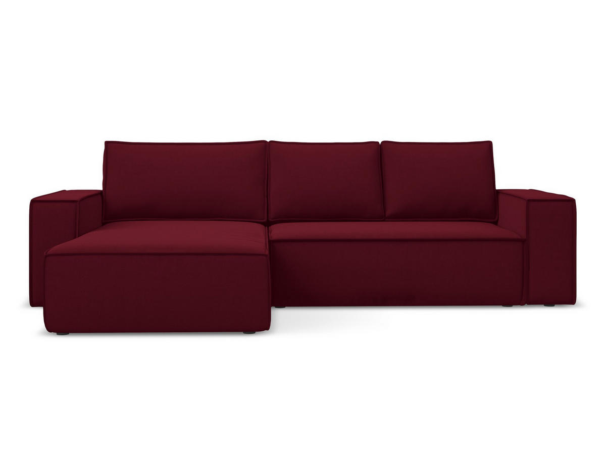 ECKSOFA mit Schlaffunktion Samt Stoff Rot - Bordeaux/Rot, Kunststoff/Textil (185/290cm) - Makamii