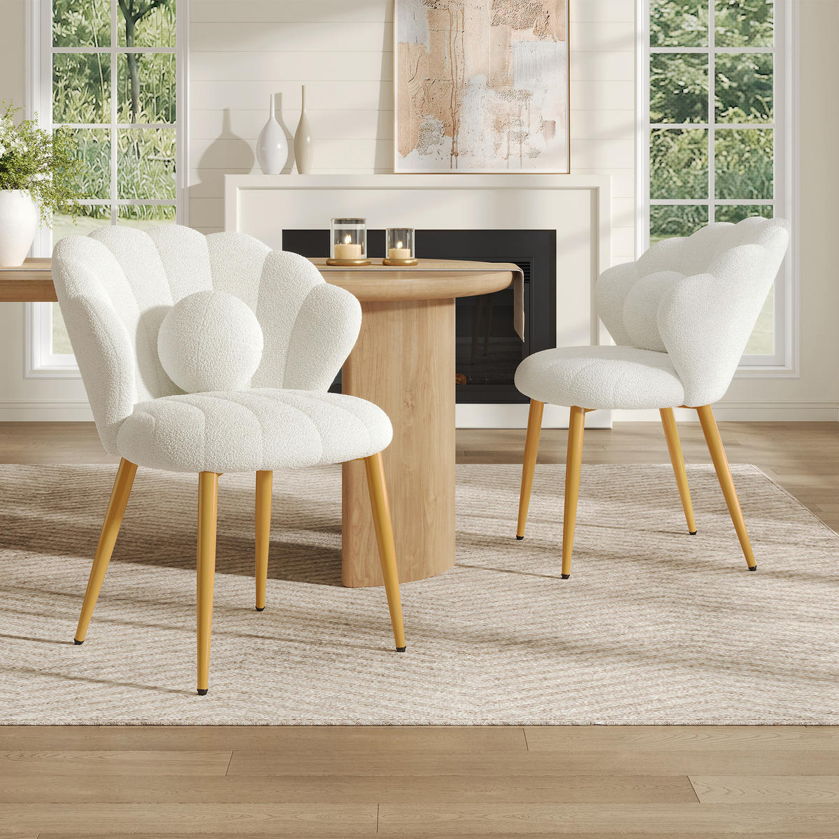 STUHL-SET 2 Stück Muschel-Design, DE-42124, Weiß - Weiß, Holzwerkstoff (62.5/83/60cm) - ComfortXL