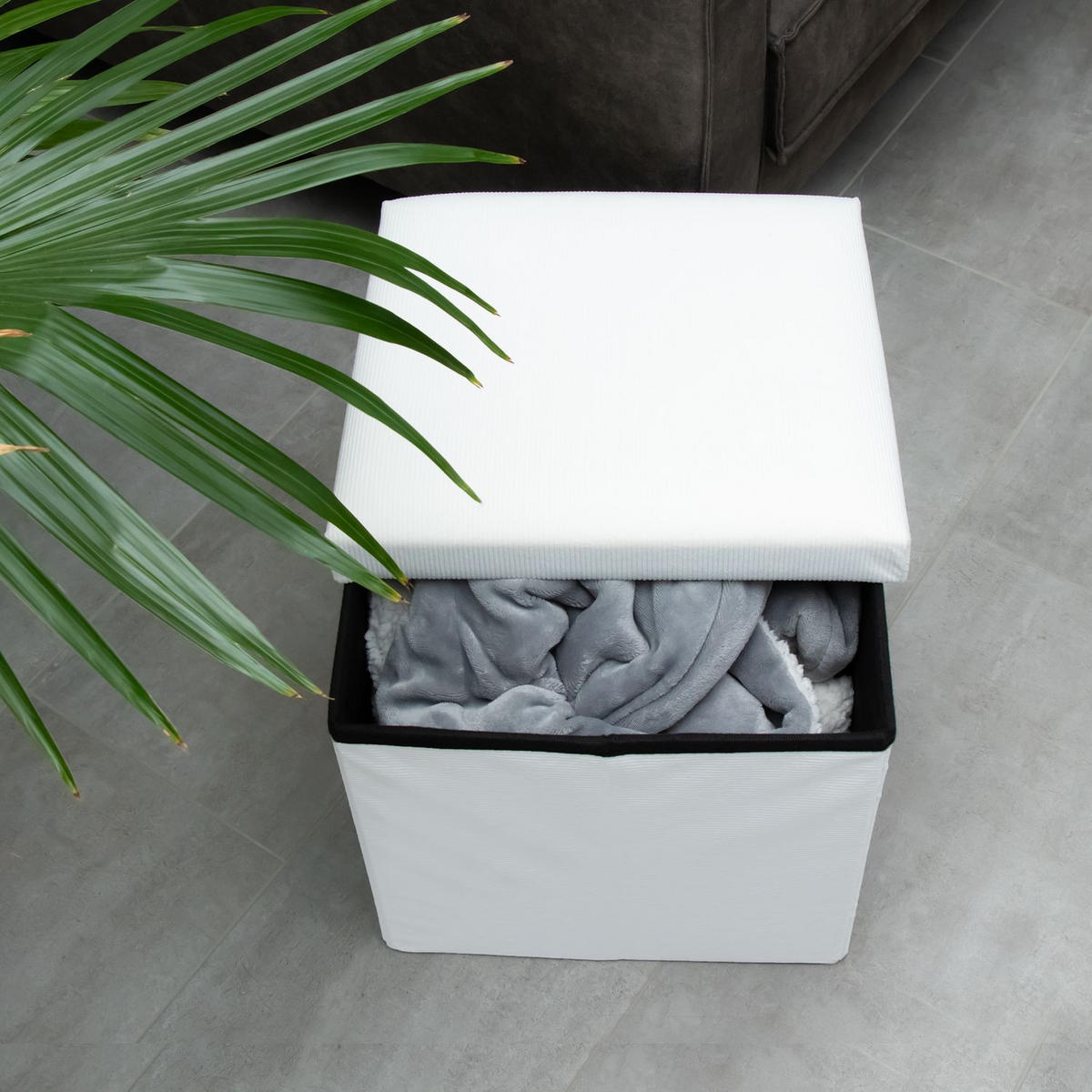 FALTBARER SITZHOCKER - Weiß, Textil (38/38/38cm) - Intirilife