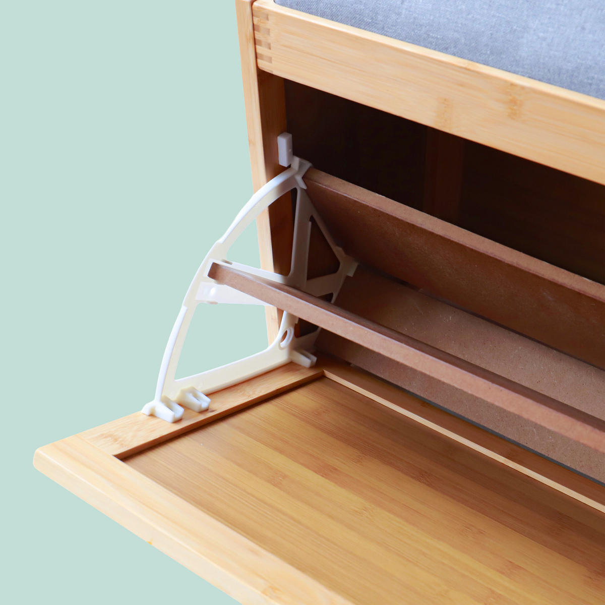 SCHUHBANK - Hellbraun/Grau, Holz/Kunststoff (80/49/26cm) - Relaxdays