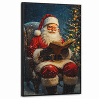 LEINWAND Bilder mit Rahmen - Weihnachtsmann - Weihnachten - Winter - Weihnachtsbaum - 80x120 - Bordeaux, Textil (80/120cm) - MuchoWow