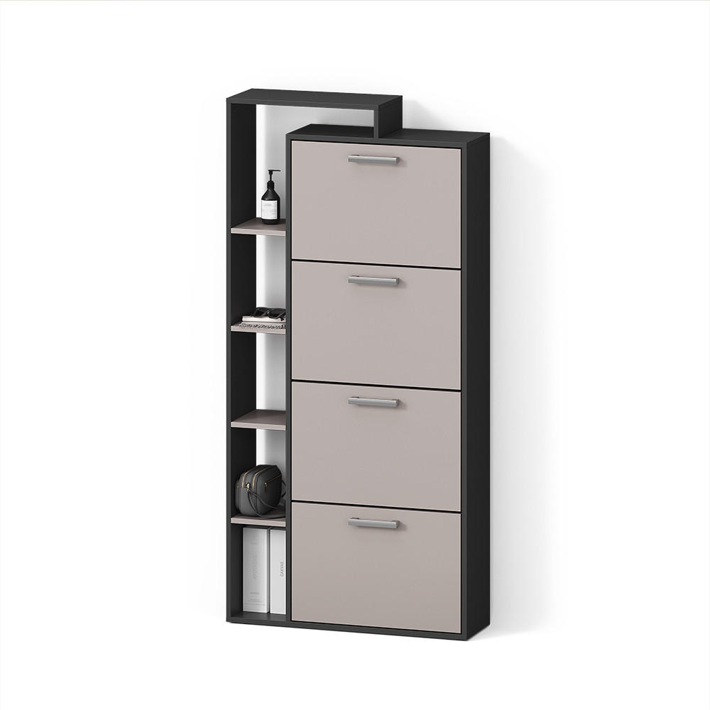 SCHUHKIPPER Ortello Anthrazit/Greige 80 x 166.1 cm mit 4 Fächern - Greige/Anthrazit, Holzwerkstoff (80/166.1/24.2cm) - Livinity®