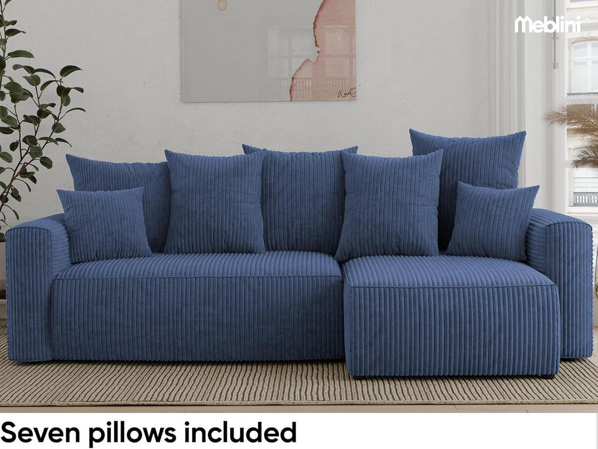 ECKSOFA DAVE L - Blau/Schwarz, Holzwerkstoff (238/87cm) - Meblini