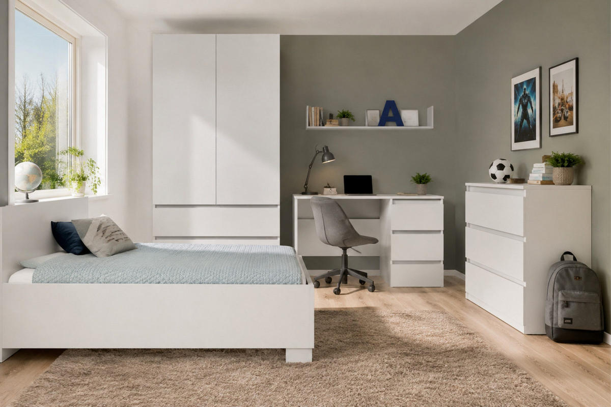 JUGENDZIMMER-SET SIMO F 4-teilig in Weiß - Weiß, Holzwerkstoff (384/180/96cm) - Deine Möbel 24