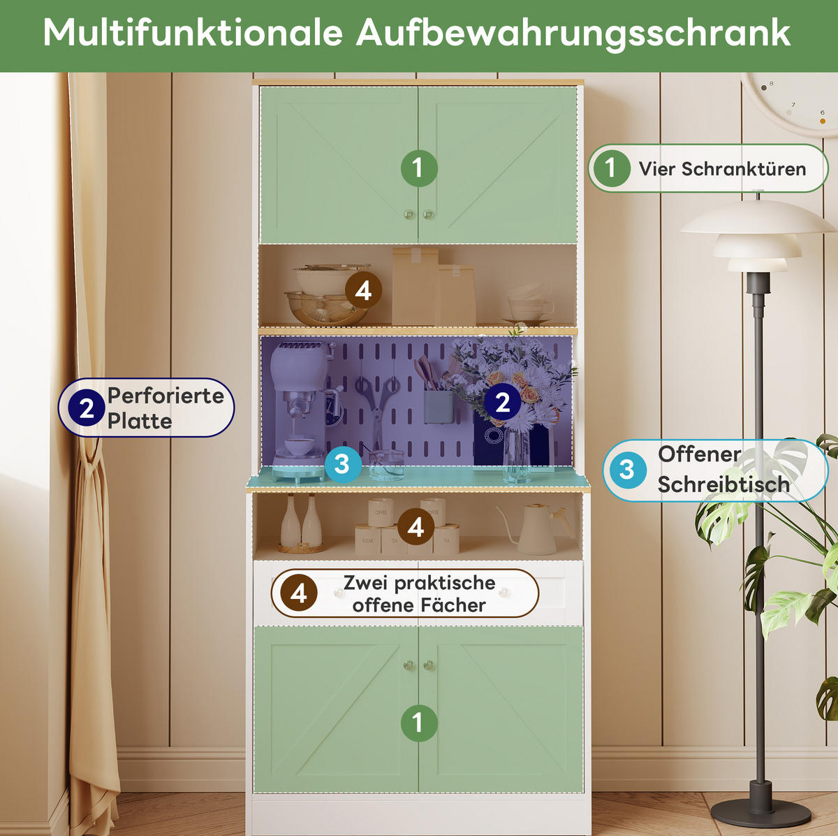 SIDEBOARD 80/40/175 cm mit Scheunentüren, Lochwand und viel Stauraum aus MDF und Spanplatte, Weiß/Natur - Weiß, Holzwerkstoff (80/175/40cm) - Redom