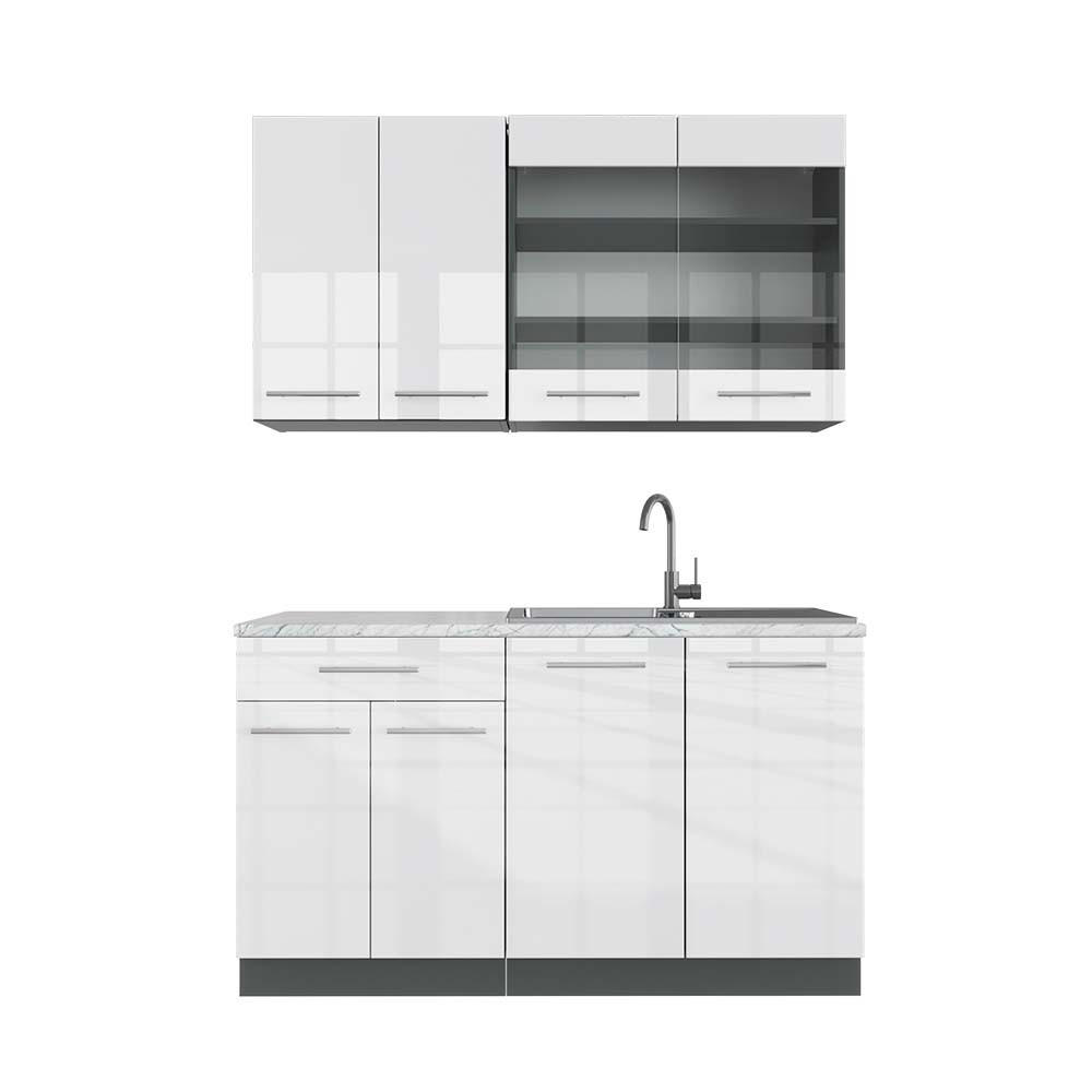 SINGLEKÜCHE Fame-Line Weiß Hochglanz/Anthrazit 140 cm, AP Marmor - Weiß Hochglanz/Anthrazit, Holzwerkstoff (140/81.6/60cm) - Vicco