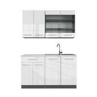SINGLEKÜCHE Fame-Line Weiß Hochglanz/Anthrazit 140 cm, AP Marmor - Weiß Hochglanz/Anthrazit, Holzwerkstoff (140/81.6/60cm) - Vicco