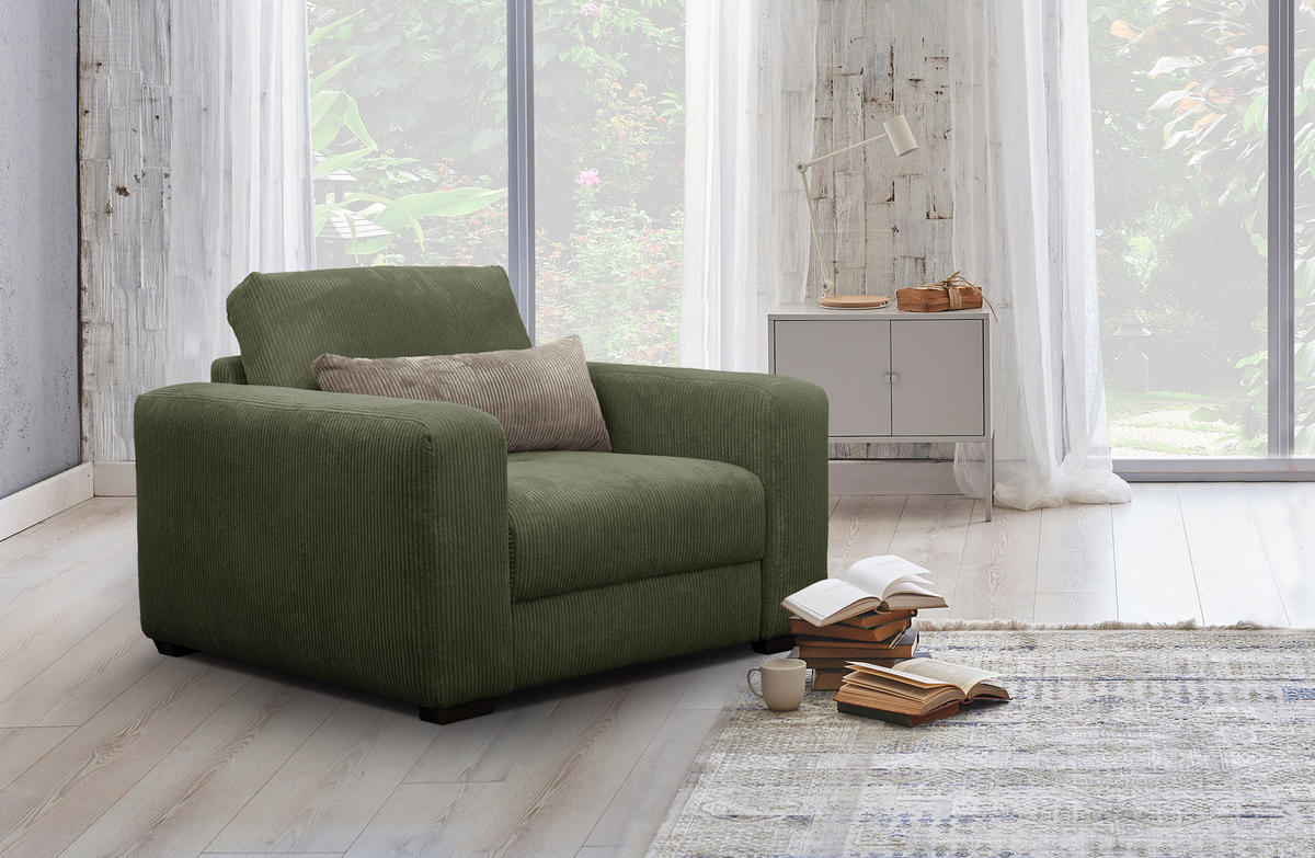 SESSEL OLI in Cordstoff olivgrün - Olivgrün, Holz/Textil (130/91/108cm) - Courtois Laville