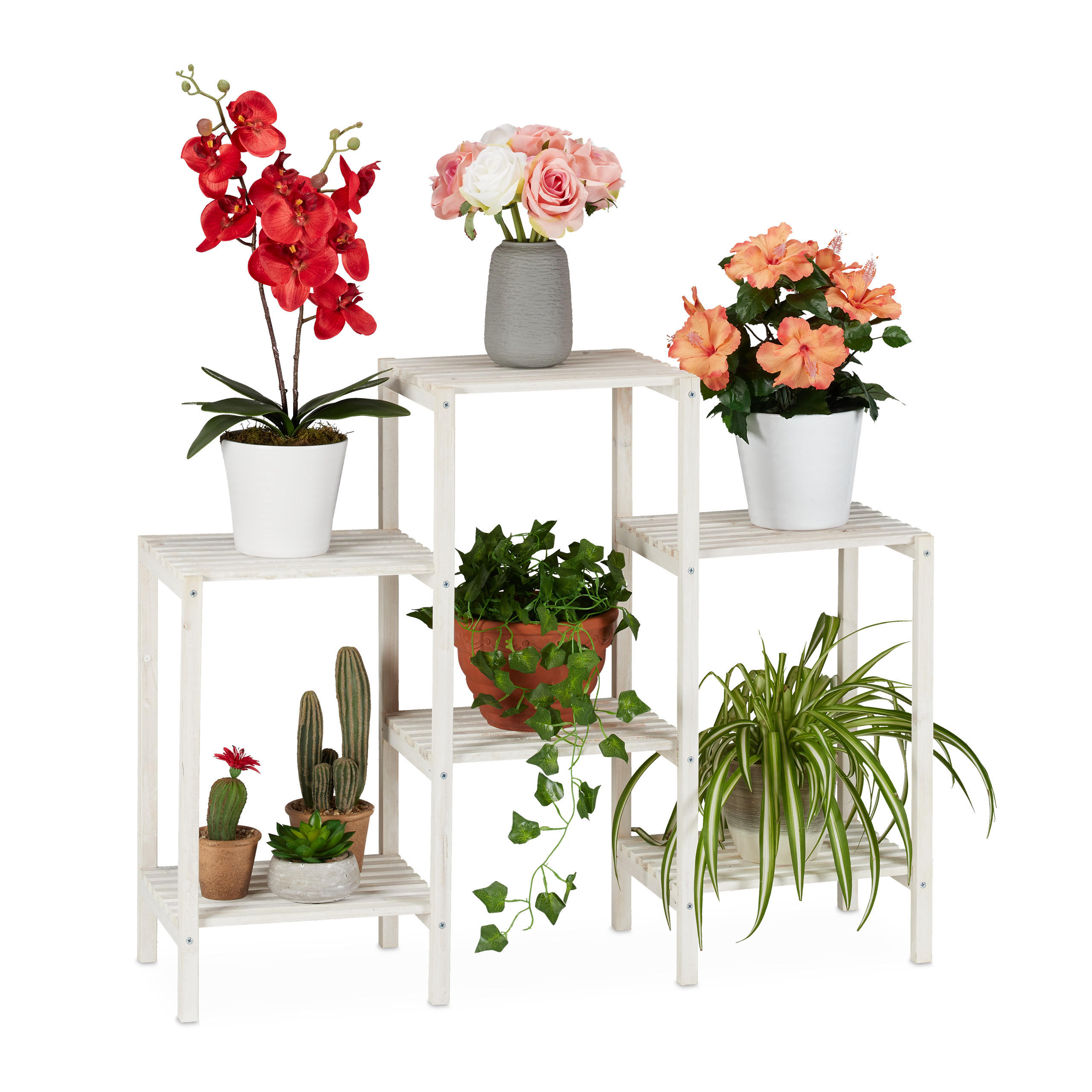 BLUMENREGAL - Weiß, Holz (89/70/26.5cm) - Relaxdays