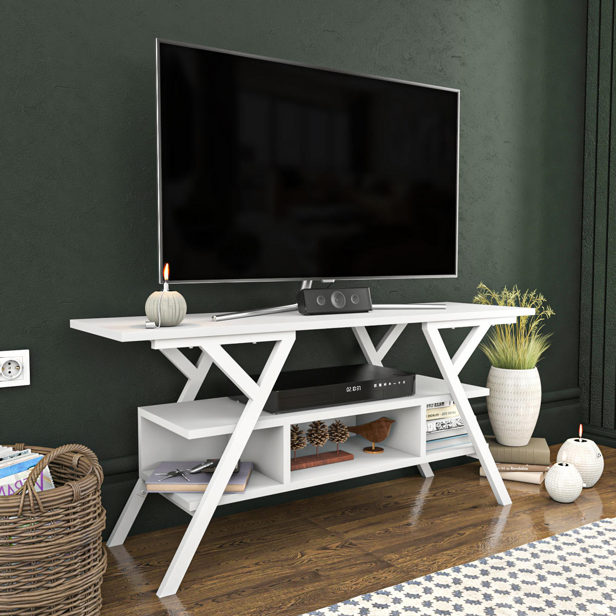 TV Stand Minerva Weiß Weiß - Weiß, Holzwerkstoff (120/55/35cm) - Decorotika